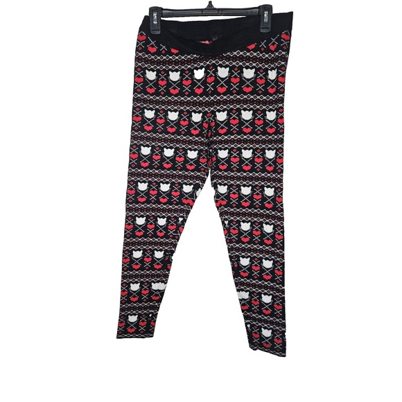 Torrid Fair Isle Heart Print Knit‎ Leggings Black Red White Size 1 - Picture 2 of 8